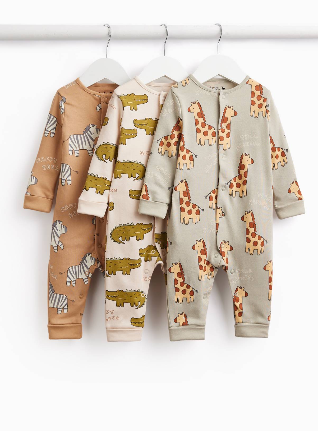 Zoo Animal Print Sleepsuits 3 Pack Up to 3 mths - Image 1